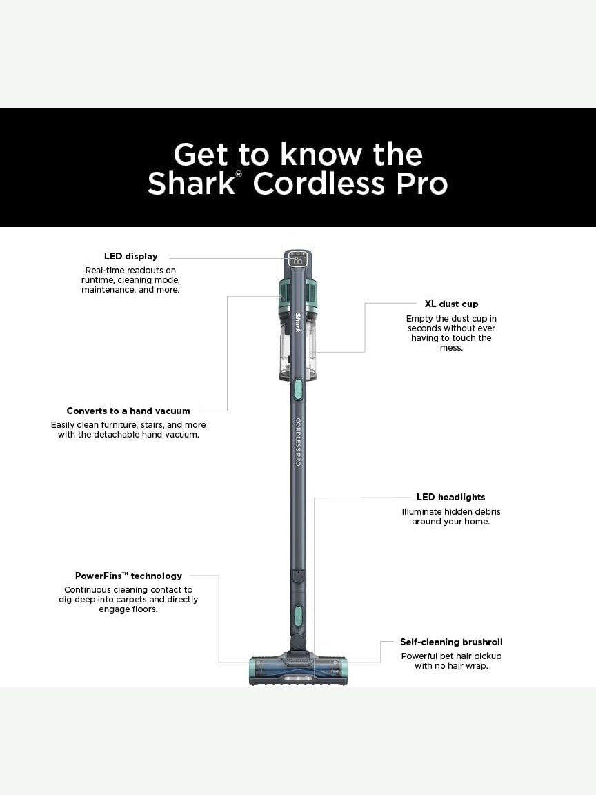 Cordless Vacuum with PowerFins, Self-Cleaning Brushroll, HEPA Filter and Accessories, 60 Min Runtime