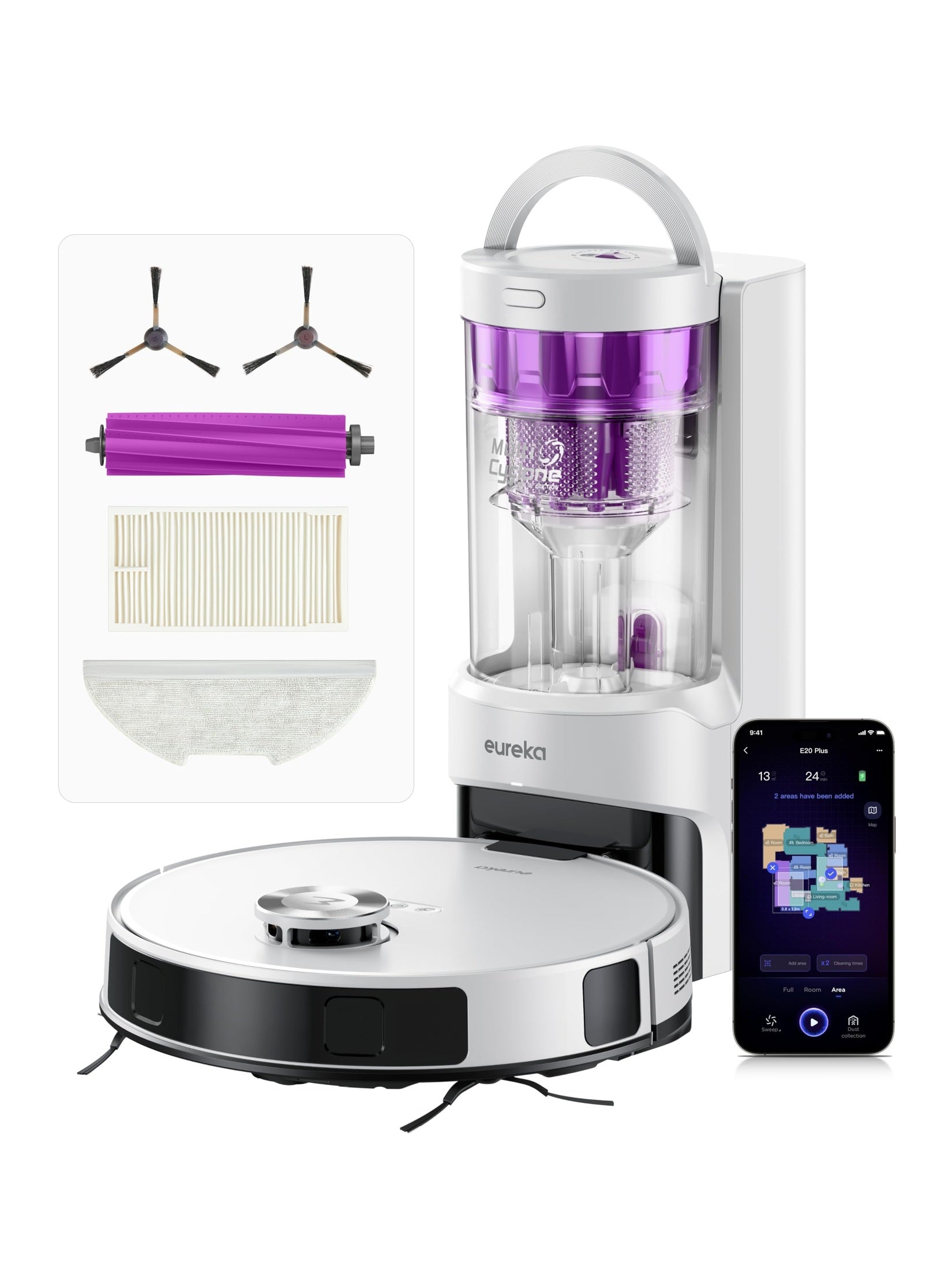 Robot Vacuum and Mop Combo with Self-Emptying Station, 8000Pa Suction, Anti-Tangle Brush, LiDAR Navigation, App Control, 45-Day Capacity