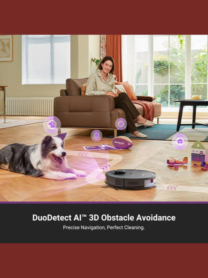 Robot Vacuum and Mop Combo with Self-Emptying Station, 8000Pa Suction, Anti-Tangle Brush, LiDAR Navigation, App Control, 45-Day Capacity